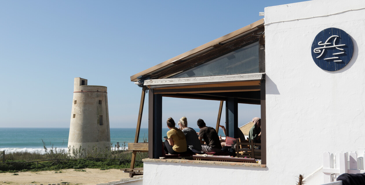 Terrace with sea view at the A-Frame surf camp near Conil