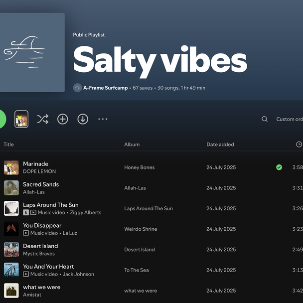 A-Frame Spotify-Playlist „Salty Vibes“ in der Spotify-App geöffnet