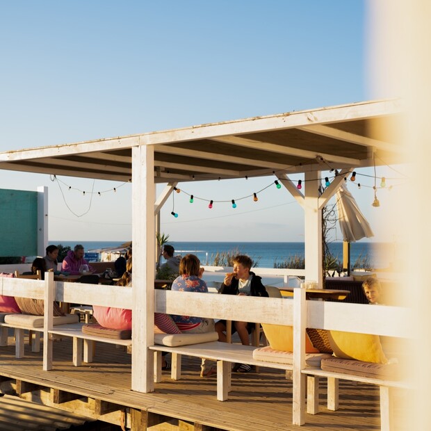 Terrace with sea view at the A-Frame surf camp