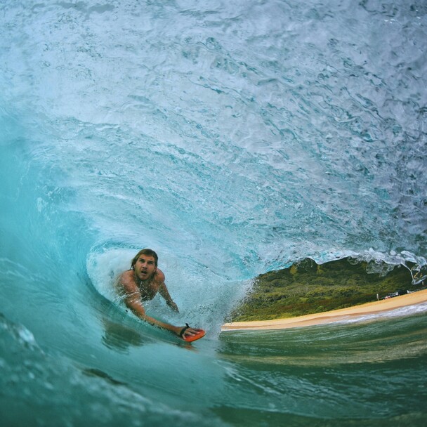 Body surfing in Barrel