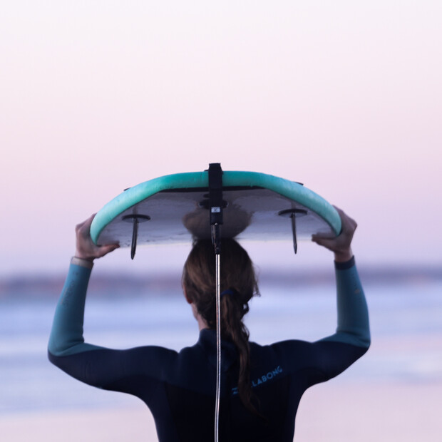 Surfing at sunset