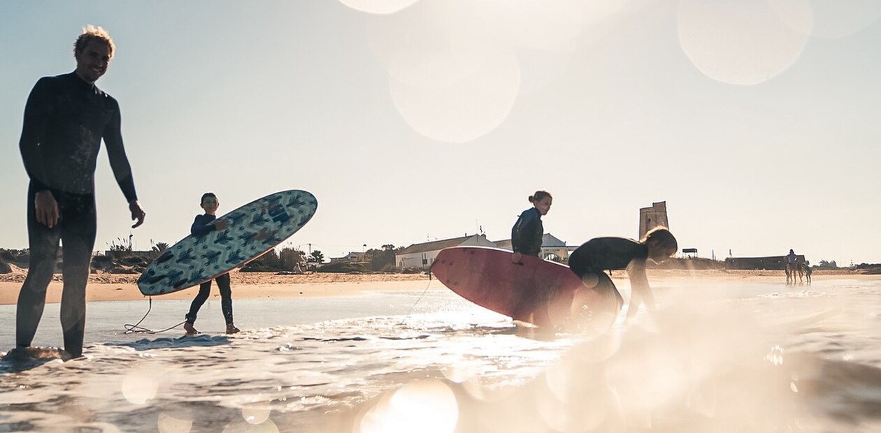 Surfing in Tarifa in the sunshine