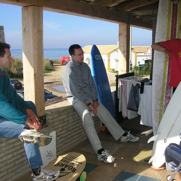 Surfcamp El Palmar, 2005, Arne and two guests on the terrace