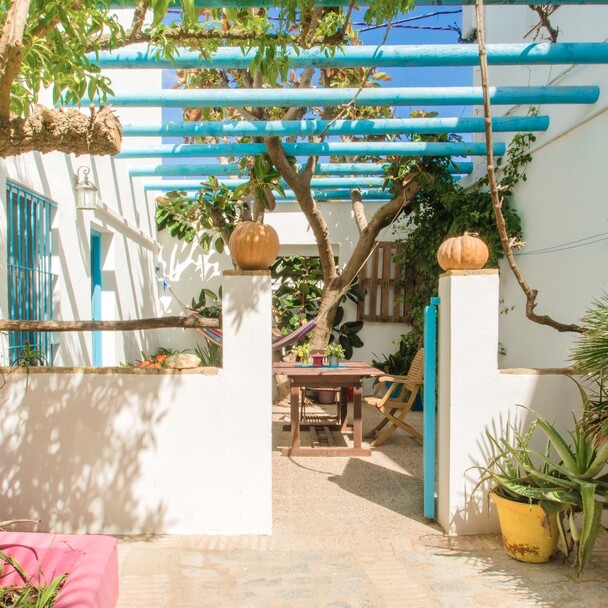 Accommodation surf camp Spain, garden with seating area