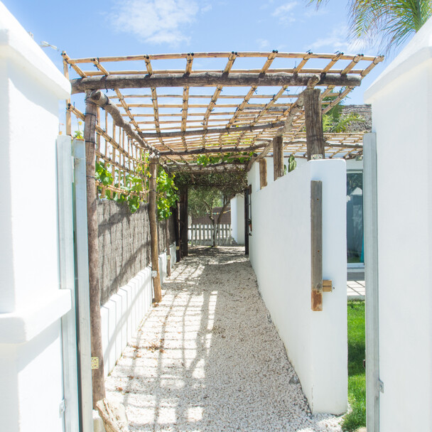 Entrance to the Chozo in the surf camp Andalusia