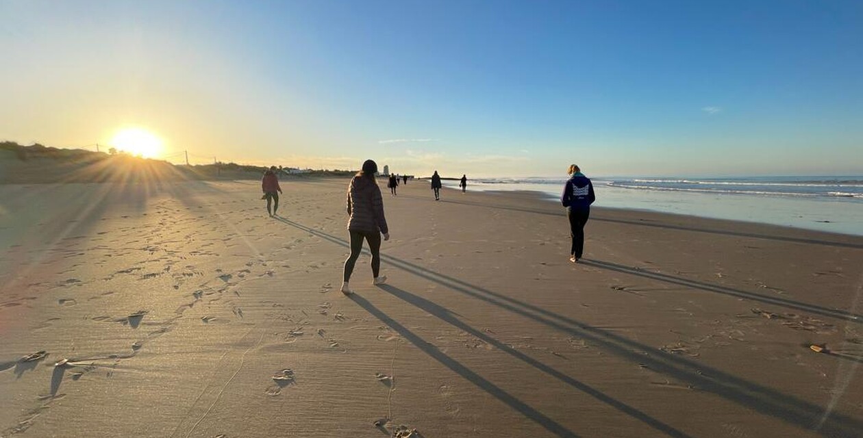 Beach walk and yoga menopause